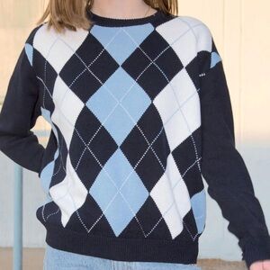 Brandy Melville Black and Blue Argyle Crewneck Sweater